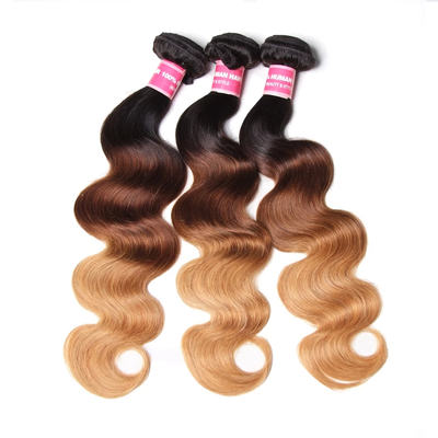 Ombre 1b/4/27 Body Wave 3 Bundles with 4X4 lace Closure 100% Real Human Hair