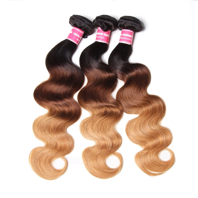 Ombre 1b/4/27 3 Tones Body Wave 3 Bundles with 4X4 lace Closure 100% Real Human Hair