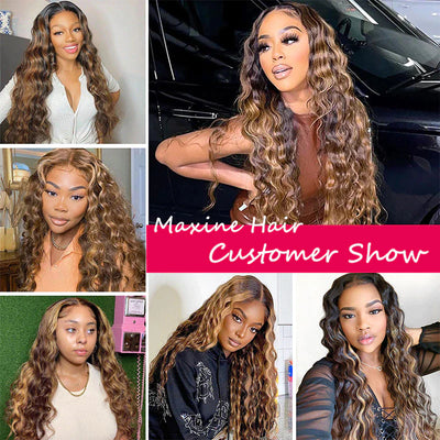Highlight P4/27 Loose Deep 3 Bundles With 13x4 Transparent Lace Frontal 100% Human Hair