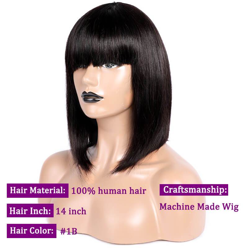 Modern Show Straight Gluless Bob Wig With Bangs 100% Brazilian Human Hair Wigs For Women