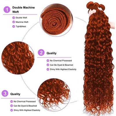 #350 Copper Red Water Wave 4 Bundles With 4X4 Lace Closure 100% Human Hair