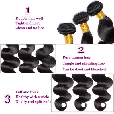 Modern Show Brazilian Body Wave Hair Weave 3 Bundles With 4x4 Lace Closure Natural Color Human Hair