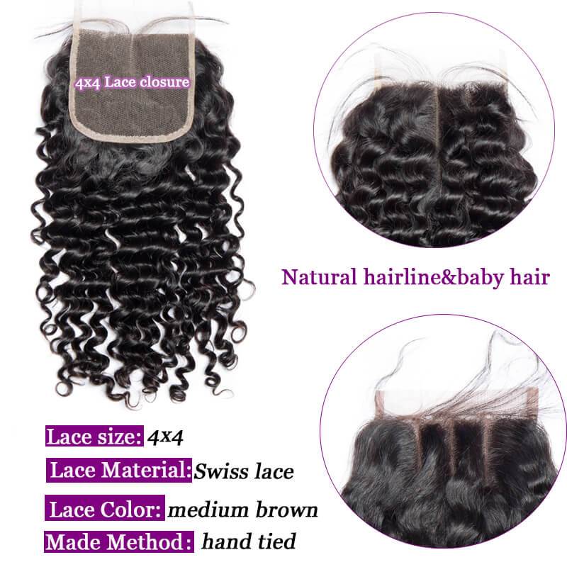 Modern Show 3pcs Brazilian Curly Hair Bundles With 4x4 Lace Closure With Baby Hair