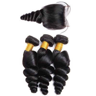 Modern Show 3 Bundles Loose Wave With 4x4 Lace Closure Brazilian Human Hair Bundles