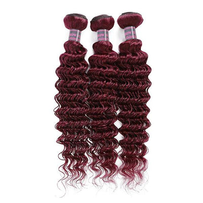 99J Burgundy Wine Red Deep Wave 3 Bundle With 4X4 Closure 100% Human Hair