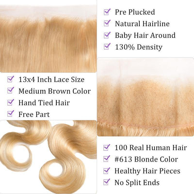 Modern Show Brazilian Body Wave 613 Blonde Hair 13x4 Lace Frontal Closure 100 Human Hair Closure 10-22 Inch-details
