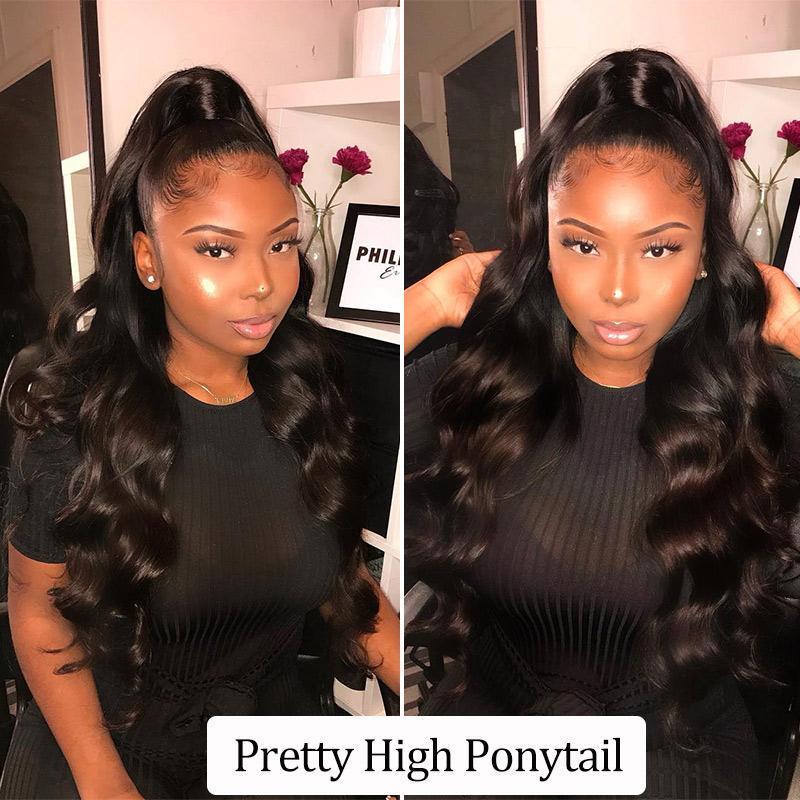 10A Mink Brazilian Virgin Hair Body Wave 3 Bundles Unprocessed Remy Human Hair Weave Extensions-high ponytail show