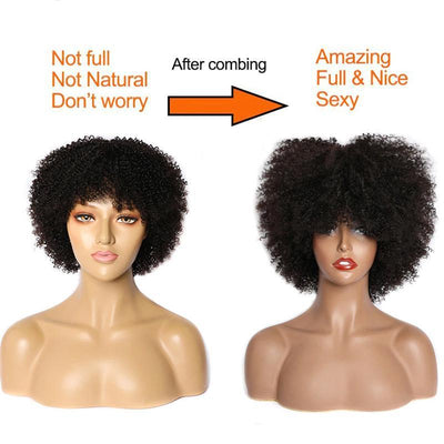 Modern Show Short Glueless Human Hair Wig With Bangs Affordable Afro Kinky Curly Wigs For Women