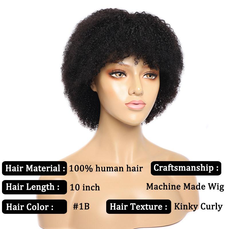 Modern Show Short Glueless Human Hair Wig With Bangs Affordable Afro Kinky Curly Wigs For Women