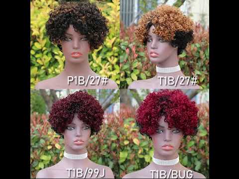 Modern Show Ombre Human Hair Wigs Short Afro Curly 1b/27/99j/Burgundy Color Glueless Machine Made Wig