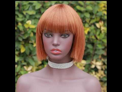 Modern Show Short Blunt Cut Bob Wig With Bangs Orange Copper Color Straight Human Hair Wigs #30 Color Machine Made Wig