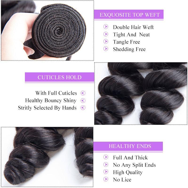 Modern Show 10A Grade Unprocessed Virgin Malaysian Loose Wave Human Hair 4 Bundles With Lace Closure-loose wave hair texture