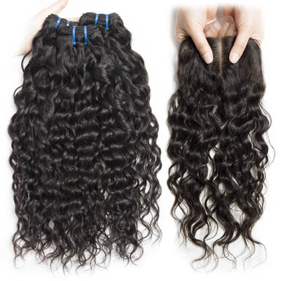 Modern Show 9A Brazilian 3 Bundles Water Wave With Lace Closure Wet And Wavy Virgin Hair 100 Human Hair Weave
