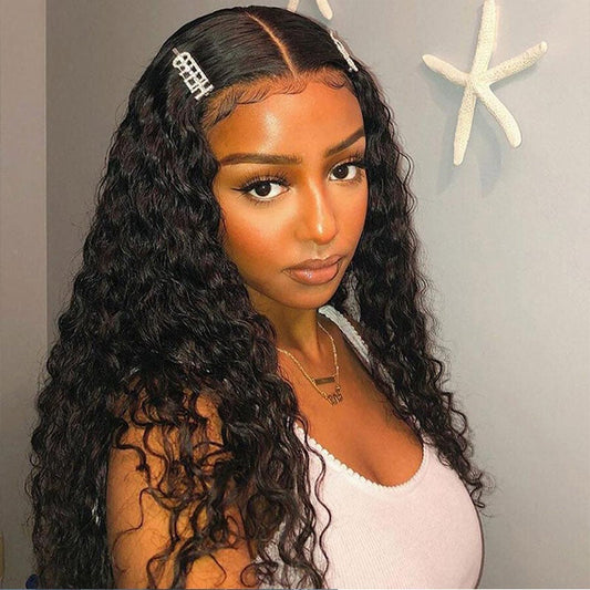 30 inch Long Brazilian Water Wave Human Hair Wigs 4x4 Lace Closure Wig With Baby Hair