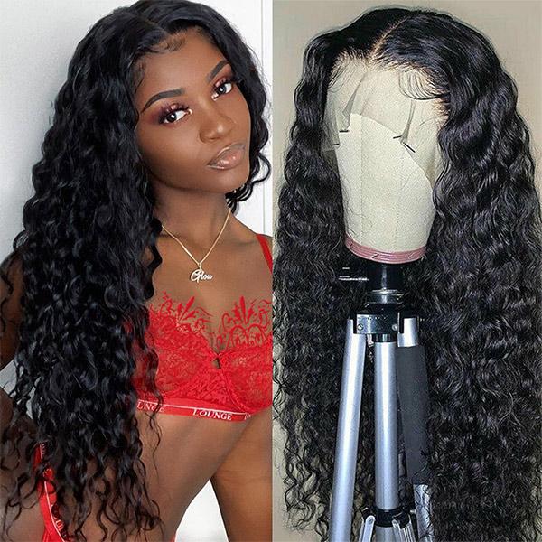 150 Density Brazilian Virgin Human Hair Water Wave Glueless Lace Front Wigs Half Lace Wigs