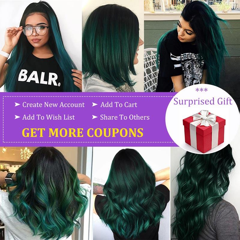 Black Roots Green Ombre Color Hair HD Transparent 13x4 Straight
