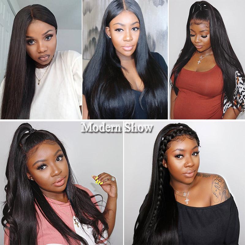 Modern Show Virgin Remy Brazilian Straight Human Hair Weave 4 Bundles With Lace Closure-straight hair customer show