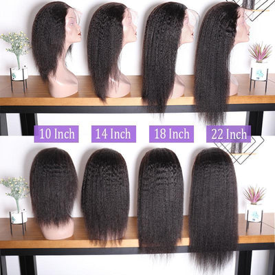 150 Density Natural Malaysian Yaki Straight Human Hair Wigs Afro Kinky Straight Lace Front Wigs For Sale length show