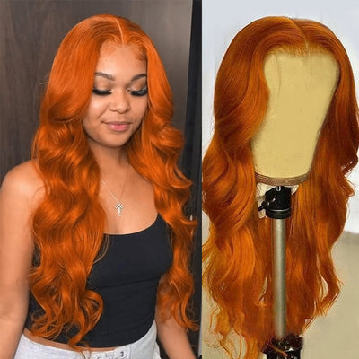 Modern Show Orange Ginger Human Hair Body Wave Wigs Pre Plucked Transparent HD Lace Wigs For Women