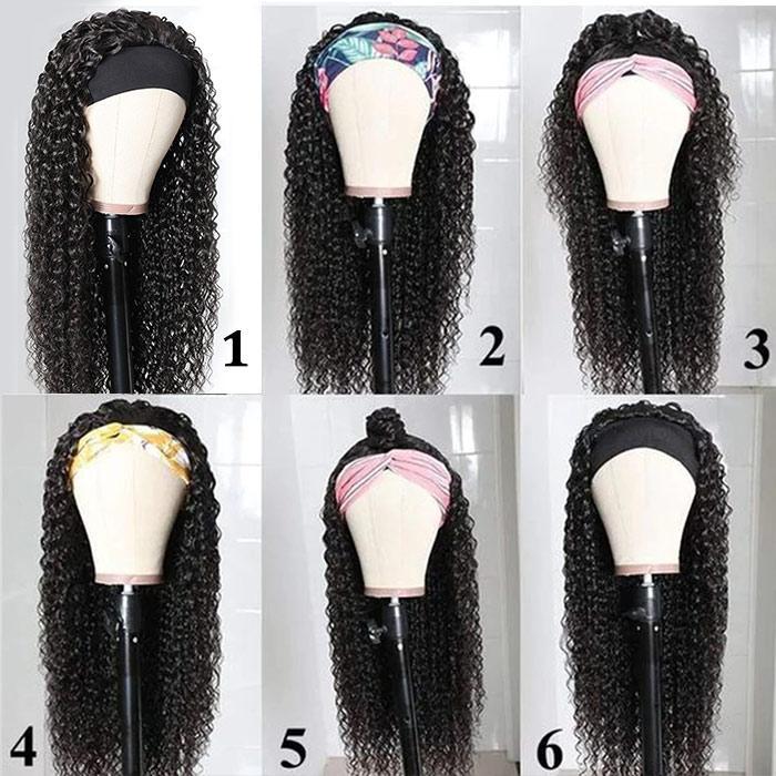 Modern Show Headband Wig Brazilian Curly Human Hair Wigs Glueless Machine Scarf Wigs For Women