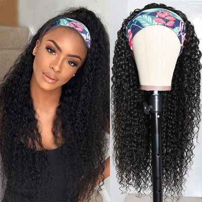 Modern Show Headband Wig Brazilian Curly Human Hair Wigs Glueless Machine Scarf Wigs For Women