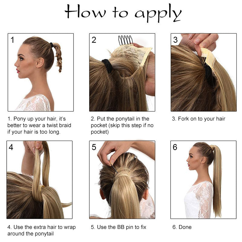 Modern Show #4/27 Highlight Color Straight Human Hair Velcro Ponytail Wrap Around Clip In Ponytail Hair Extensions
