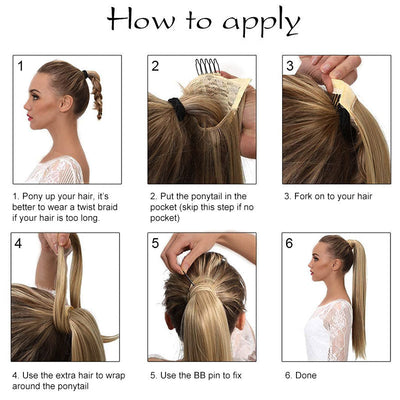 Modern Show #4/27 Highlight Color Straight Human Hair Velcro Ponytail Wrap Around Clip In Ponytail Hair Extensions