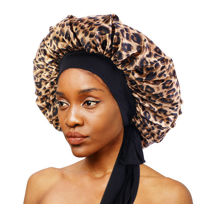 Women's Satin Hair Bonnet With Wrap Floral Sleeping Hat Night Sleep Cap For Curly Hair Care
