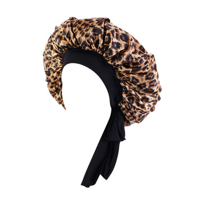 Women's Satin Hair Bonnet With Wrap Floral Sleeping Hat Night Sleep Cap For Curly Hair Care