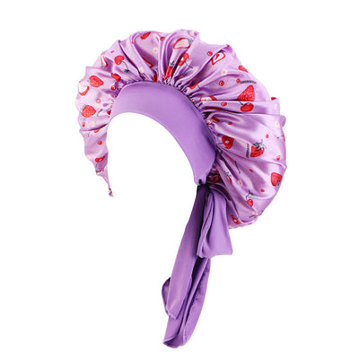 Women's Satin Hair Bonnet With Wrap Floral Sleeping Hat Night Sleep Cap For Curly Hair Care