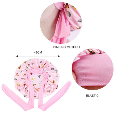 Women's Satin Hair Bonnet With Wrap Floral Sleeping Hat Night Sleep Cap For Curly Hair Care