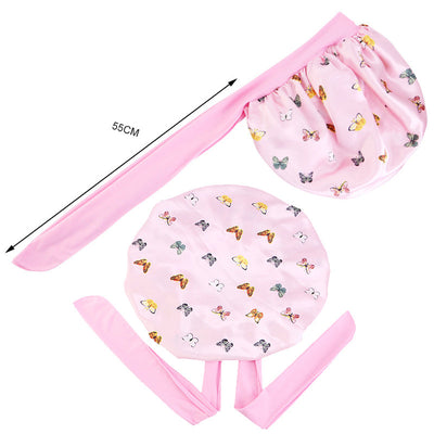 Women's Satin Hair Bonnet With Wrap Floral Sleeping Hat Night Sleep Cap For Curly Hair Care