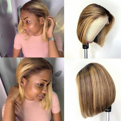 Modern Show Ombre Human Hair Wig Short Bob Highlight 4/27 Color Straight Pre Plucked 13x4 Lace Front Wigs