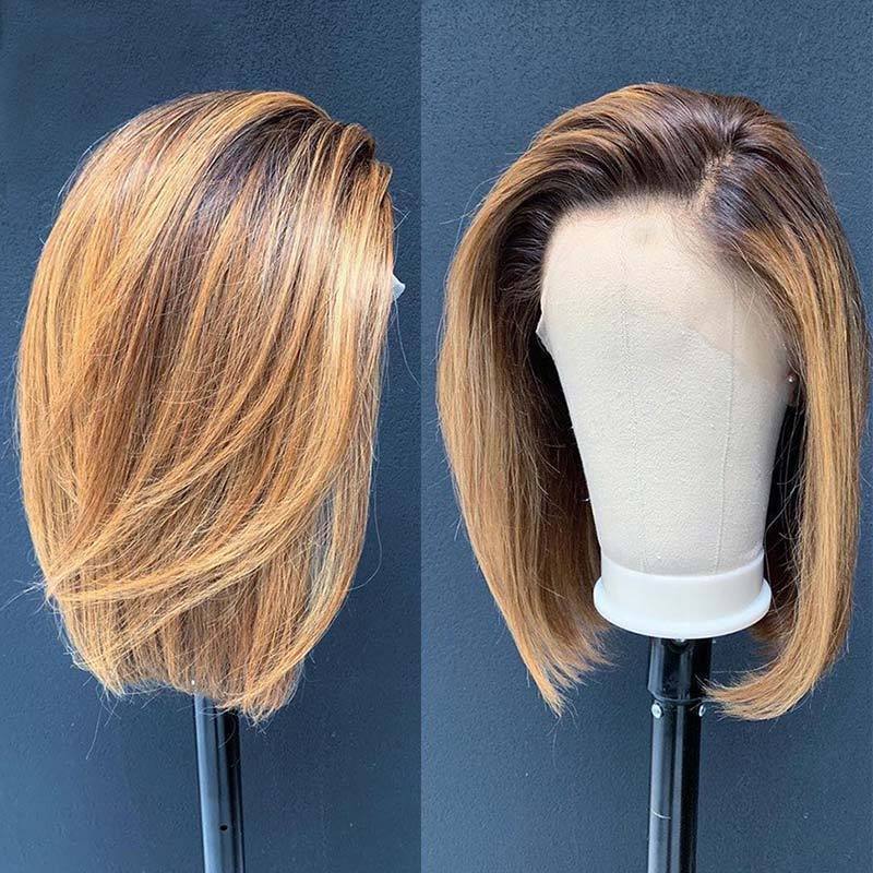 Modern Show Ombre Human Hair Wig Short Bob Highlight 4/27 Color Straight Pre Plucked 13x4 Lace Front Wigs
