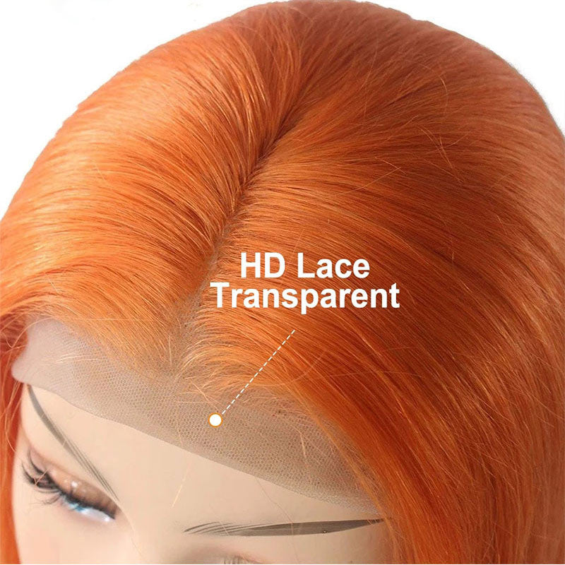 Modern Show Orange Ginger Straight Human Hair Wigs Pre Plucked Transparent HD Lace Wigs For Women
