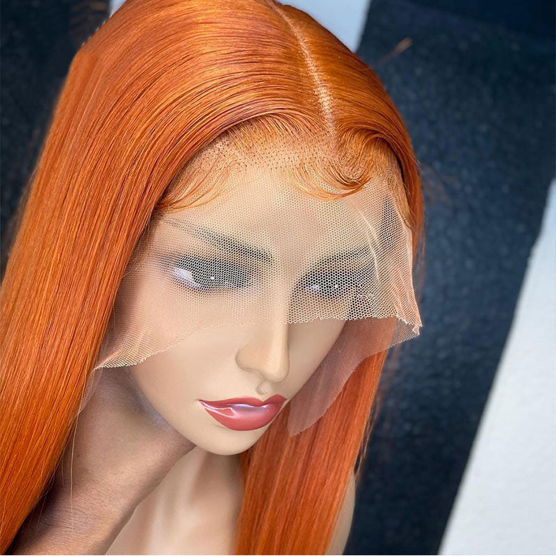 Modern Show Orange Ginger Straight Human Hair Wigs Pre Plucked Transparent HD Lace Wigs For Women
