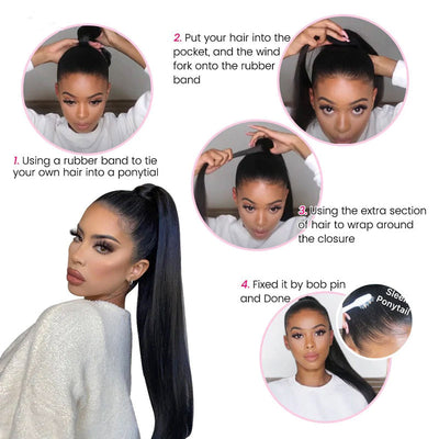 Show Modern Long Body Wave Human Hair Velcro Ponytail Brazilian Hair Wrap Arount Clip In Hair Extensions
