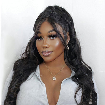 150 Density Guleless Peruvian Body Wave Wig Remy Human Hair 13x6 Transparent Lace Front Wigs For Sale