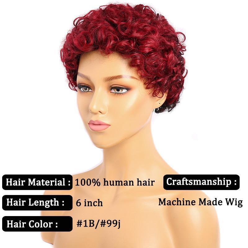 Modern Show Short Loose Curly Human Hair Wigs 1B/#99J Color Full Machine Made Wig
