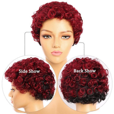 Modern Show Short Loose Curly Human Hair Wigs 1B/#99J Color Full Machine Made Wig