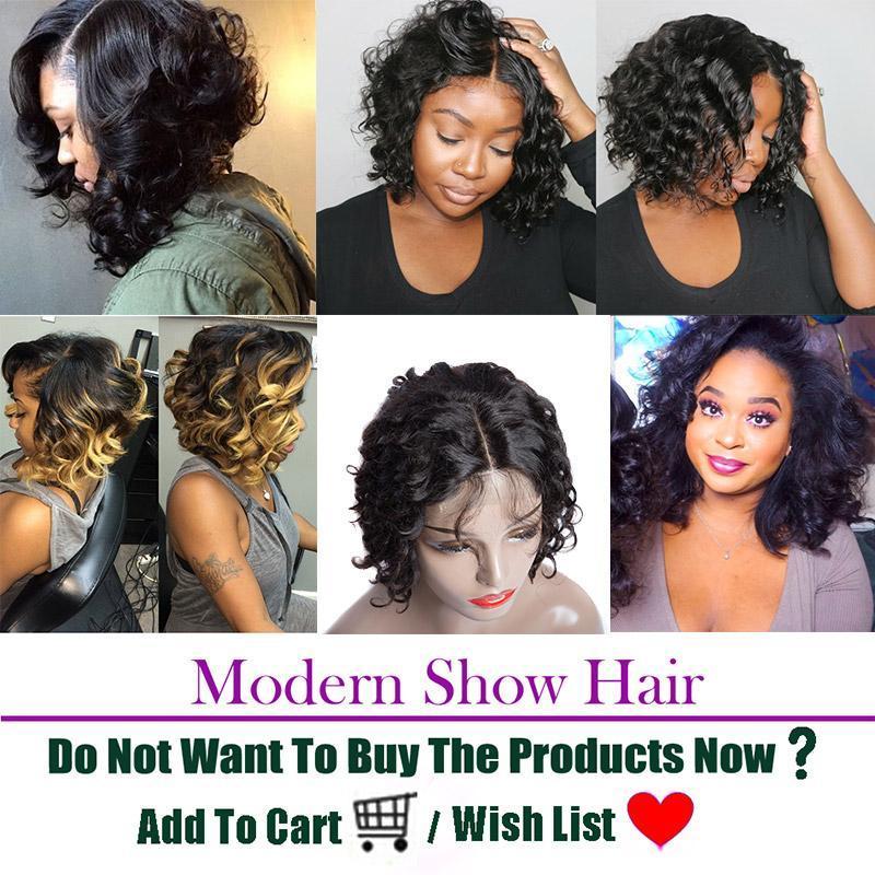 Modern show hair Human Hair Wigs Indian Loose Wave Short Bob 4x4 Lace Closure Wig For Black Women-customer show