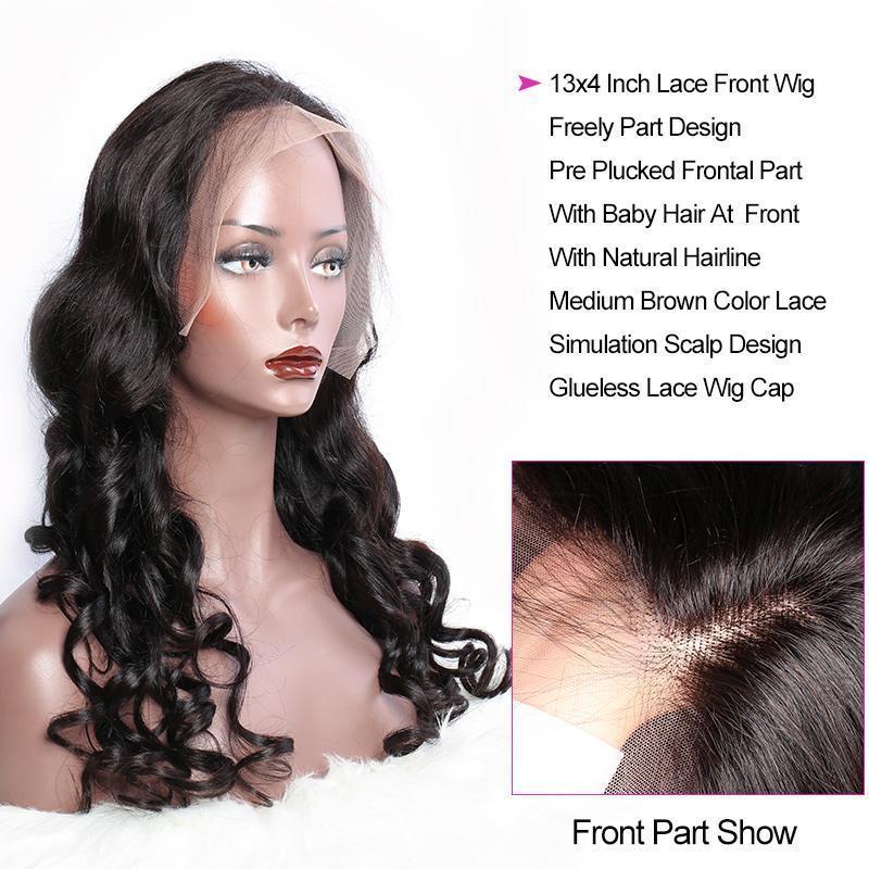 Modern Show 150 Density Loose Wave 13X4 Transparent Lace Front Wigs Indian Remy Human Hair Lace Wigs