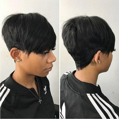 Modern Show Short Peruvian Straight Human Hair Wigs Pixe Cut Wig For Black Women Machine Made Wig