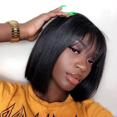 Modern Show Glueless Short Bob Wig With Bangs Peruvian Straight Human Hair