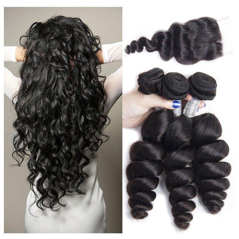 Modern Show Hair 10A Mink Brazilian Loose Wave Virgin Hair 3 Bundles With 4x4 Lace Closure 100% Human Hair