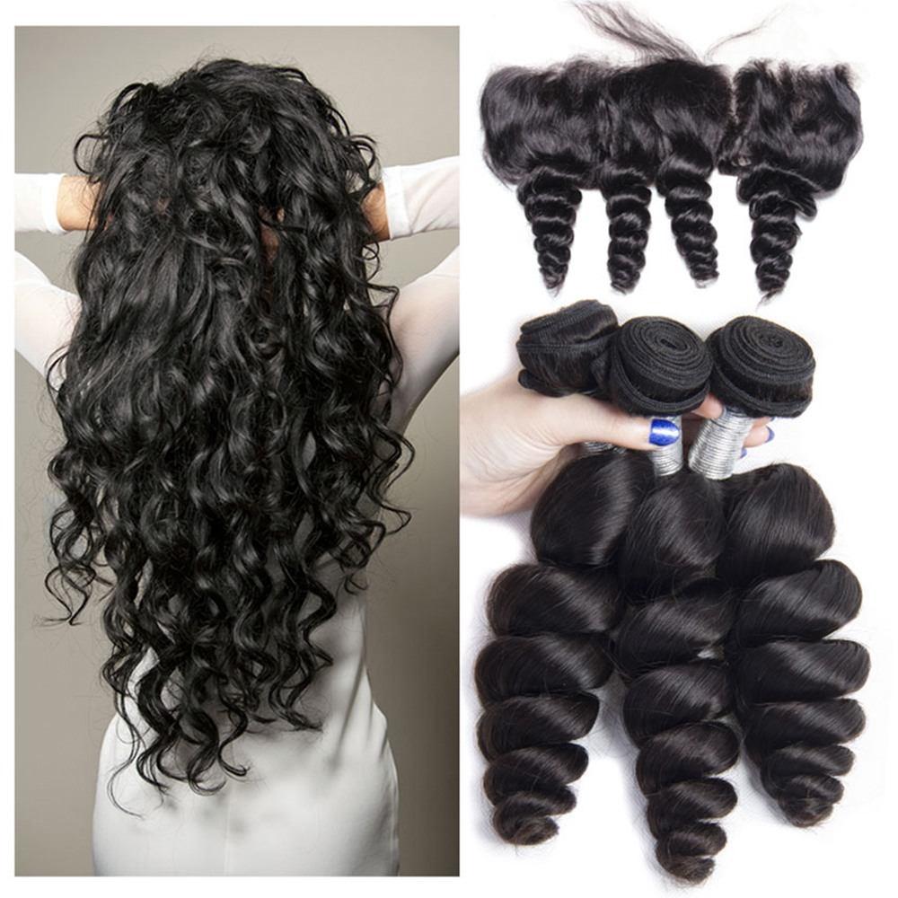 Modern Show Hair Mink Brazilian Virgin Hair Loose Wave 3 Bundles With 13x4 Pre Plucked Lace Frontal Closure
