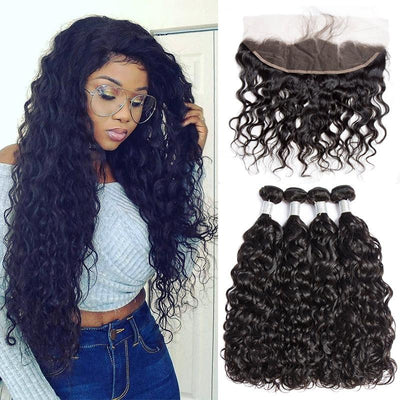 Modern Show Hair 10A Mink Brazilian Virgin Hair Water Wave 4 Bundles With 13x4 Ear To Ear Lace Frontal Closure