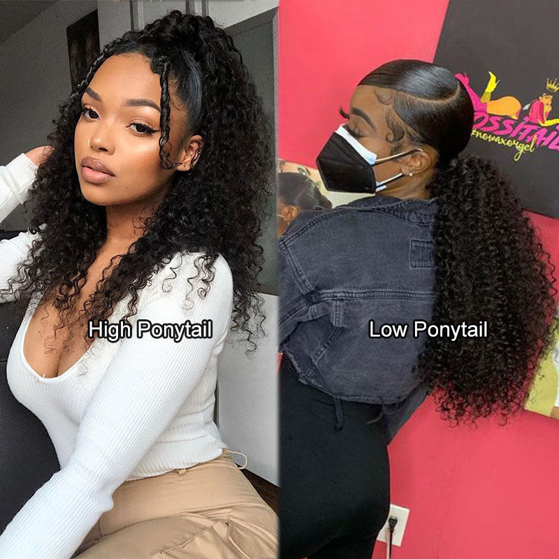 Modern Show Afro Curly Human Hair Ponytail Wrap Around Clip In Hair Extensions Brazilian Hair Velcro Ponytail