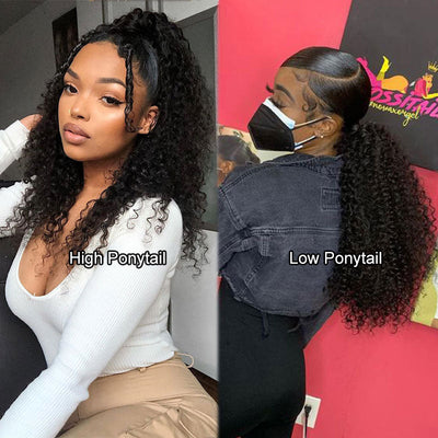 Modern Show Afro Curly Human Hair Ponytail Wrap Around Clip In Hair Extensions Brazilian Hair Velcro Ponytail