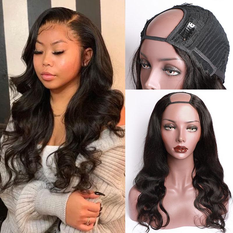 BRAZILIAN BODY WAVE U PART WIG UNIT WITH CLOSURE Realistic U Part Wigs Human Hair Natural Black Body Wave  main image 3